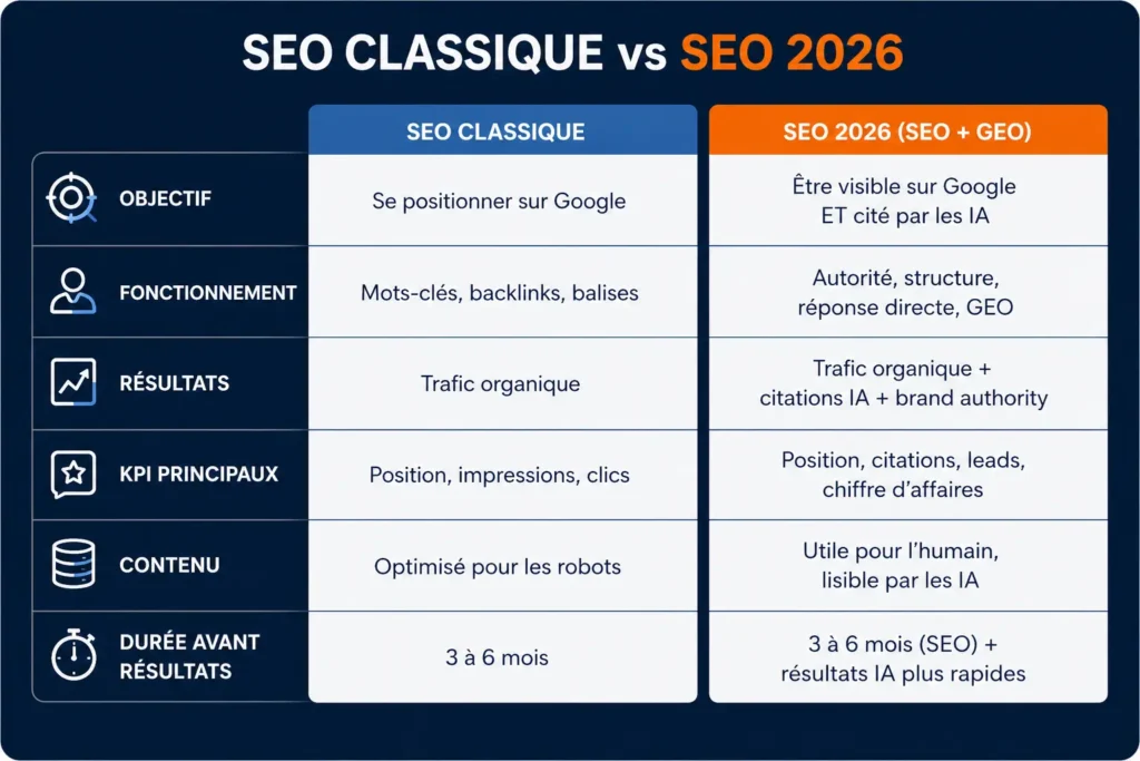 SEO vs GEO en 2026, quelles différences